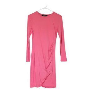 Women's Casual Long Sleeve Crew Neck Irregular Hem Ruched Stretchy Dress Small